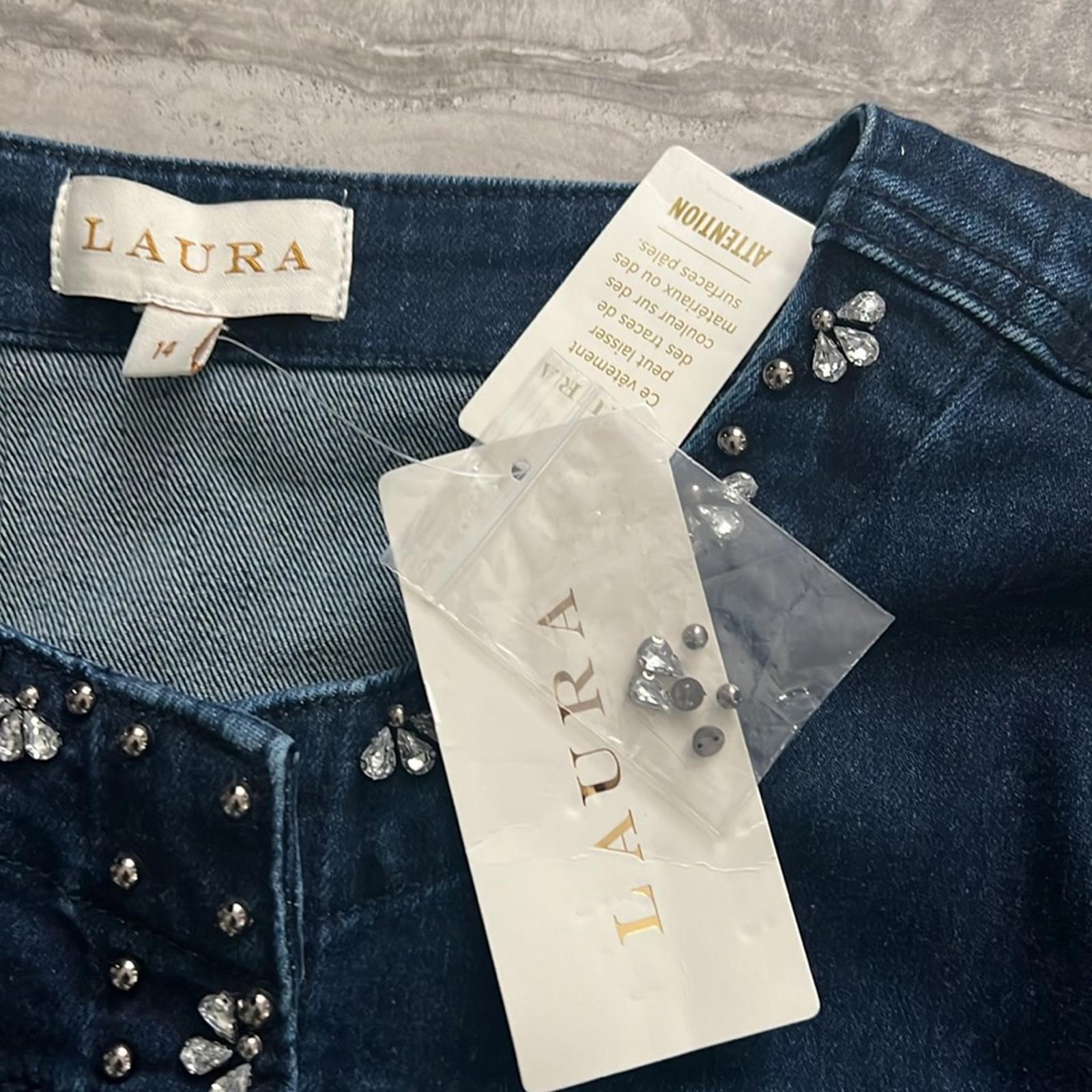 LAURA Embellished Snap-Button Front Jean Jacket, Blue Size 14 New w/Tag