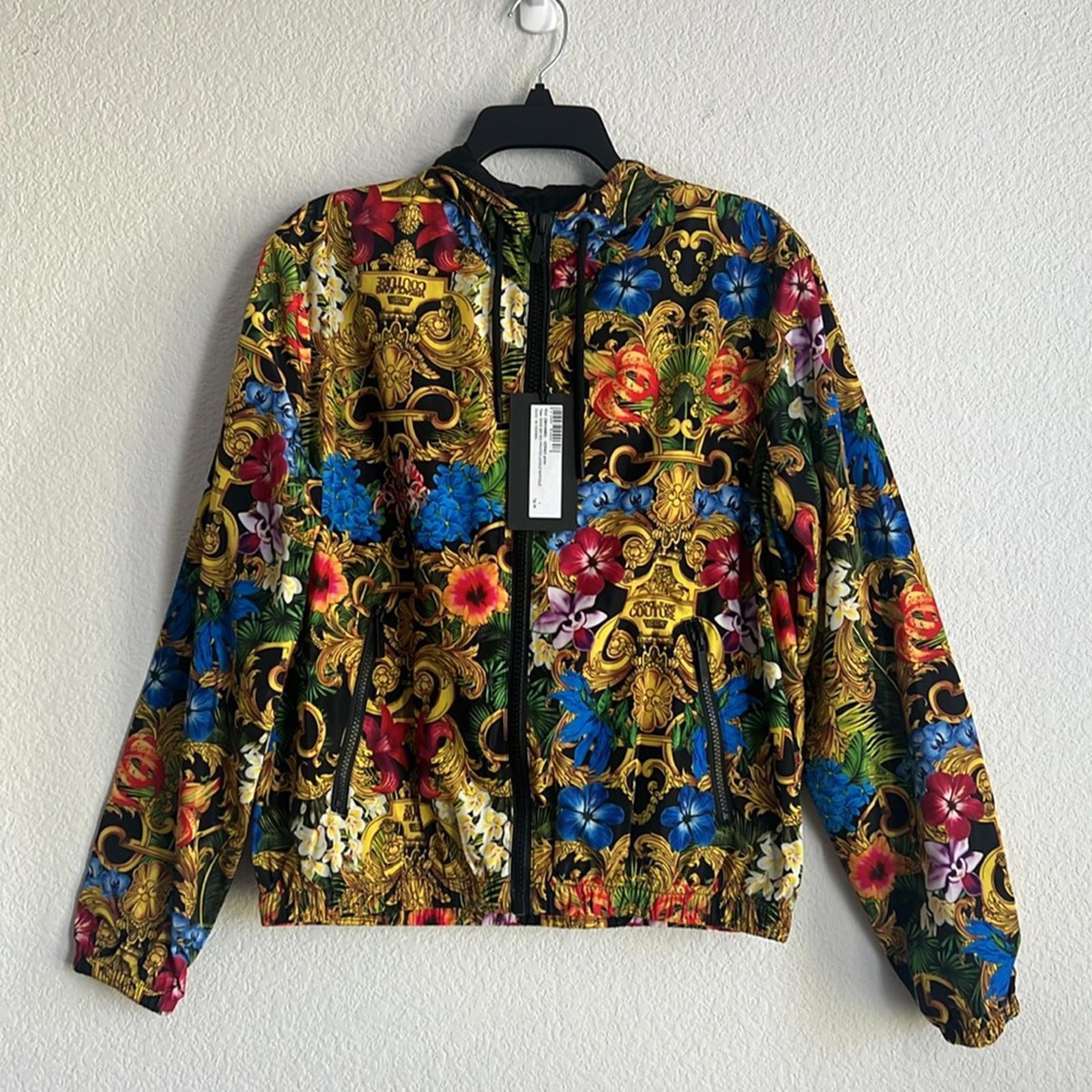 Versace Jeans Couture Jungle Baroque Printed Windbreaker Jacket, NWT, Size 44