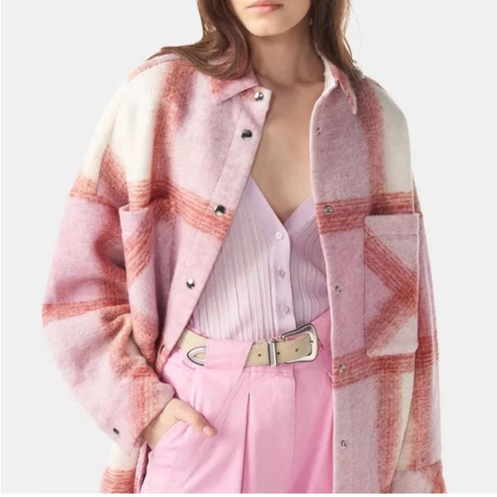 NWT IRO Lemina Check Plaid Oversized Shacket Jacket, Mixed Pink Size 34/XS $435