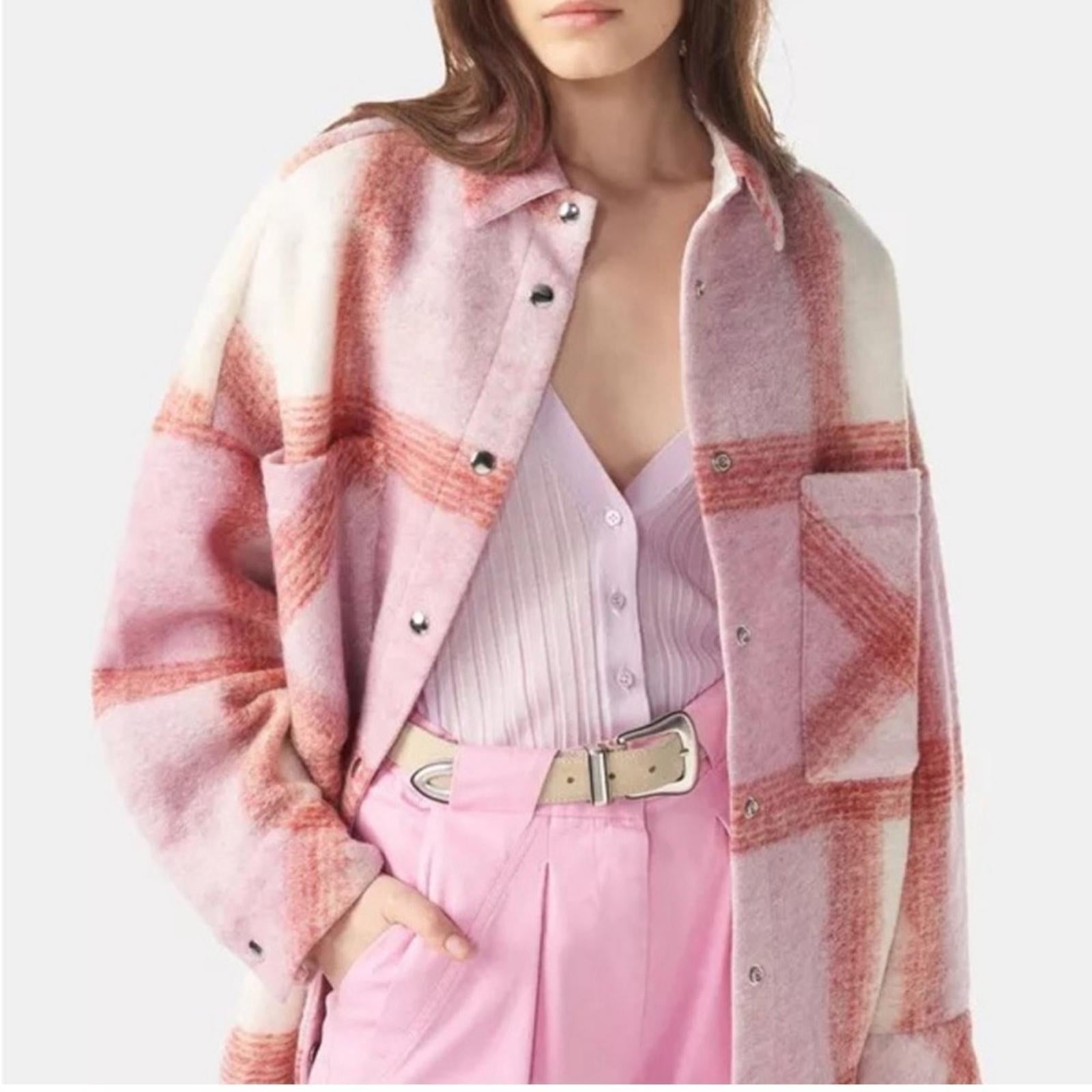 NWT IRO Lemina Check Plaid Oversized Shacket Jacket, Mixed Pink Size 34/XS $435