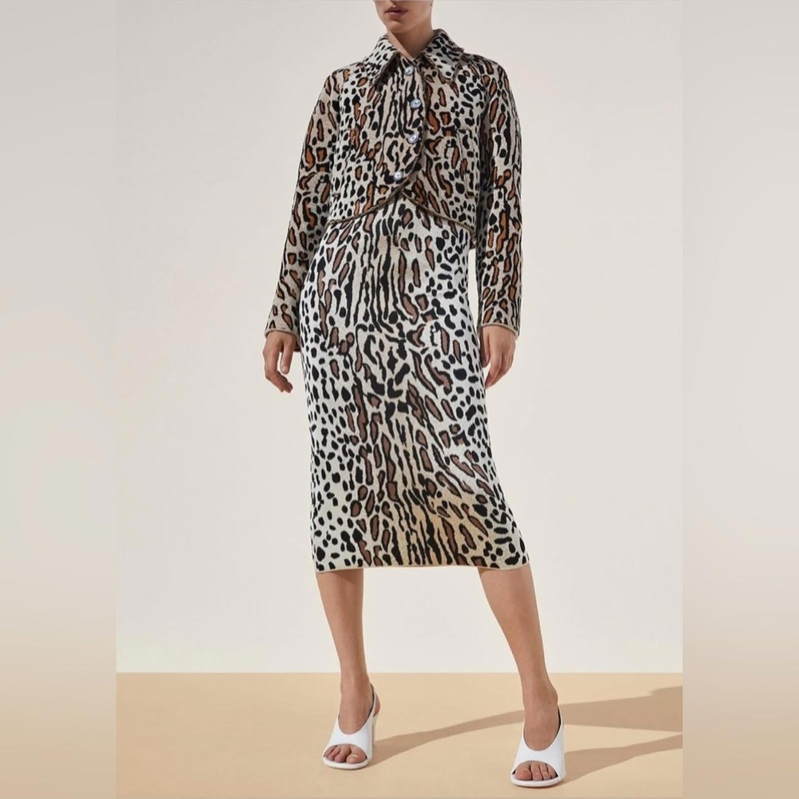 St. John Margay Animal Print Midi Dress in Brown Multi, Size 2 NEW w/Tag $1,295