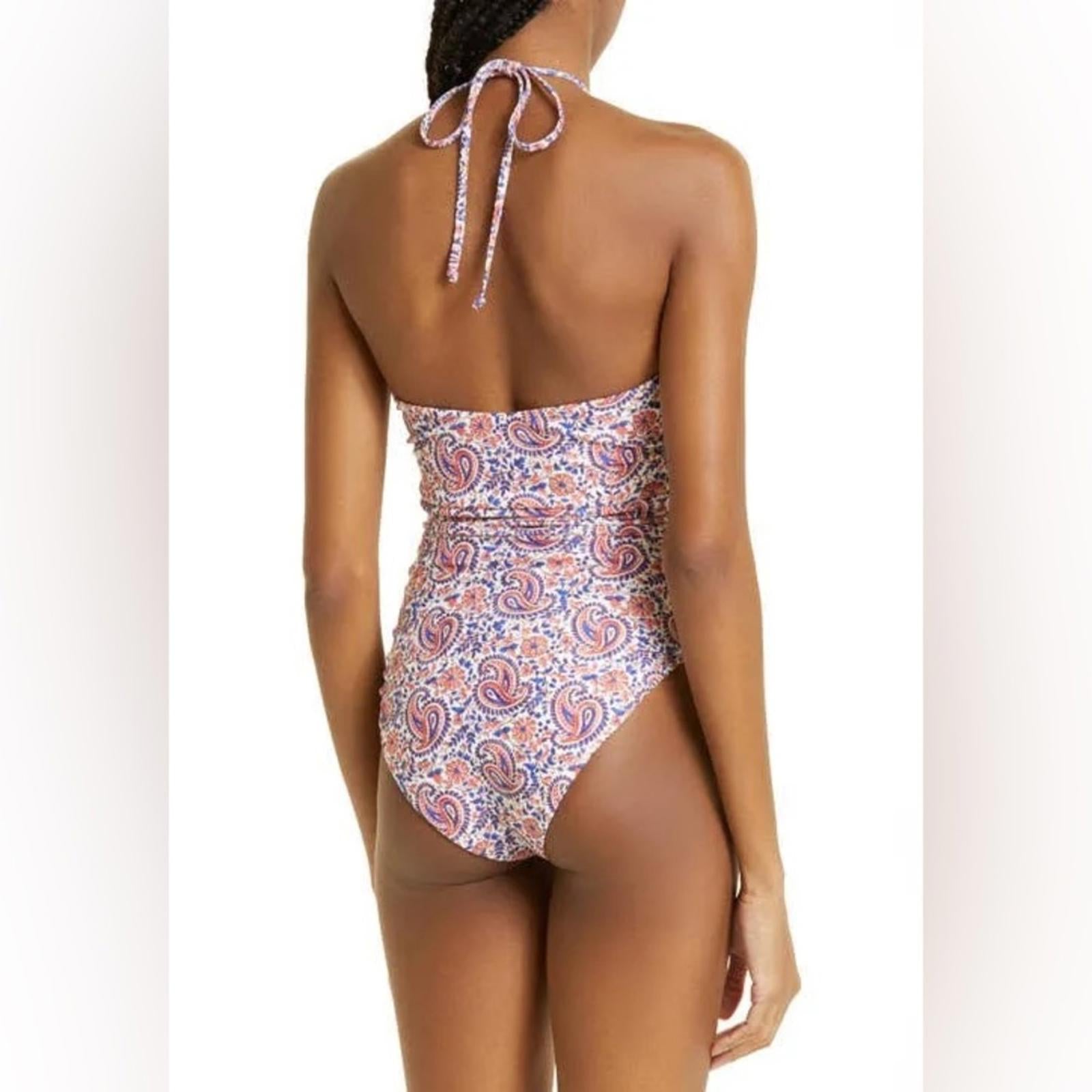 Veronica Beard Hazina Halter Swimsuit in Watermelon/Blue Size L New w/Tag $328