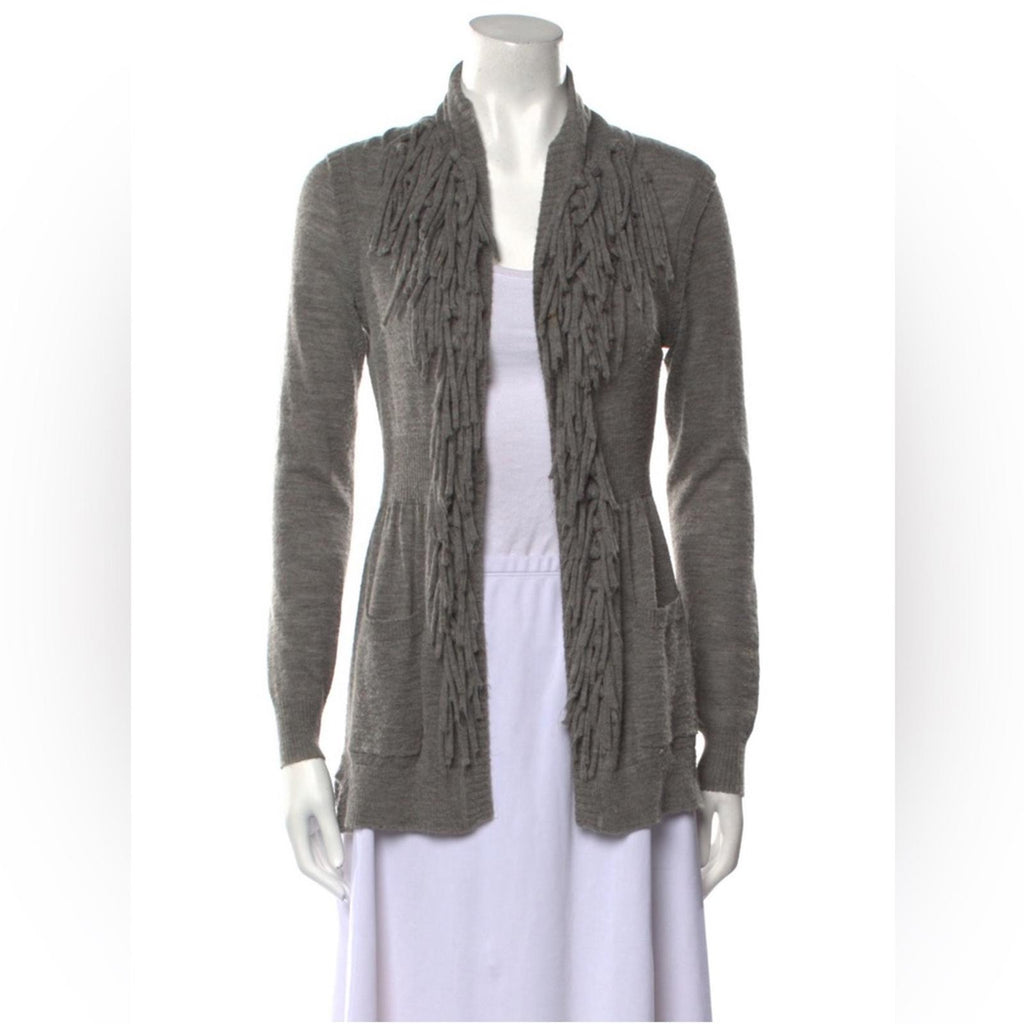 Rebecca Taylor Peplum Wool Fringe Cardigan, Size M, Retail $325