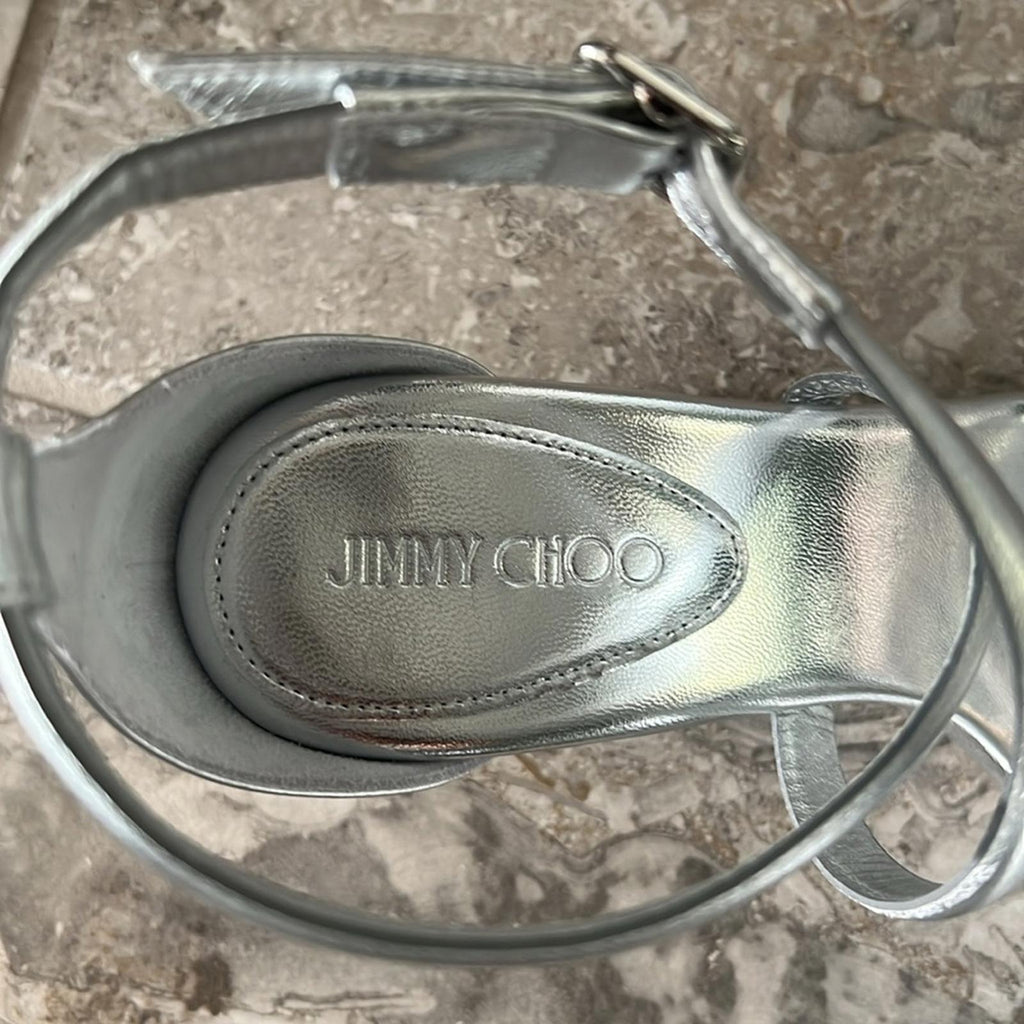 Jimmy Choo Rheea 65 Block Heel Sandals in Silver, Size 36 New in Box w/DustBag