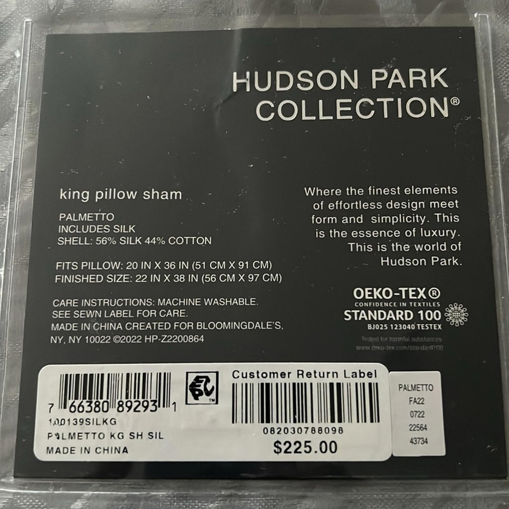 Hudson Park Collection Palmetto Cotton Silk King Sham, New w/Tag Retail $225