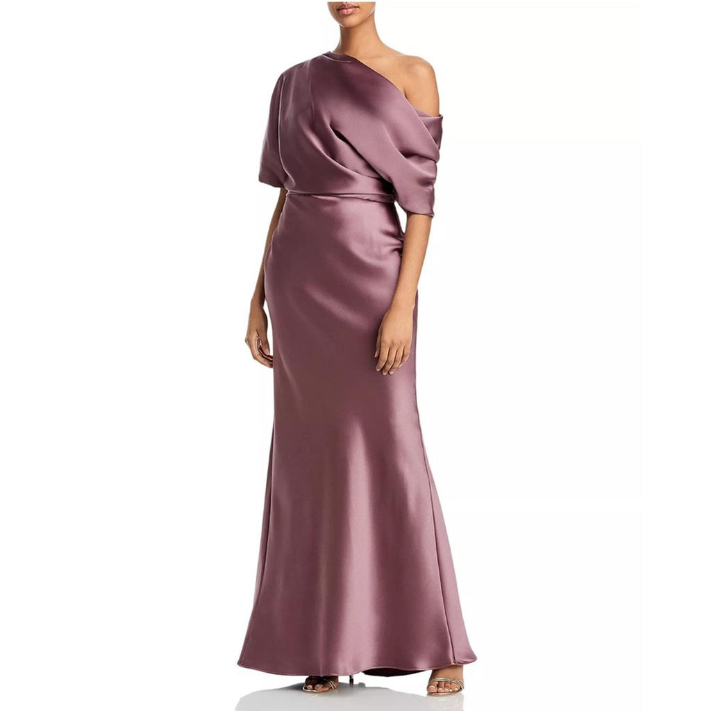 NWT Amsale Draped Satin One Shoulder Dress Mauve, Size 2 New w/Tag