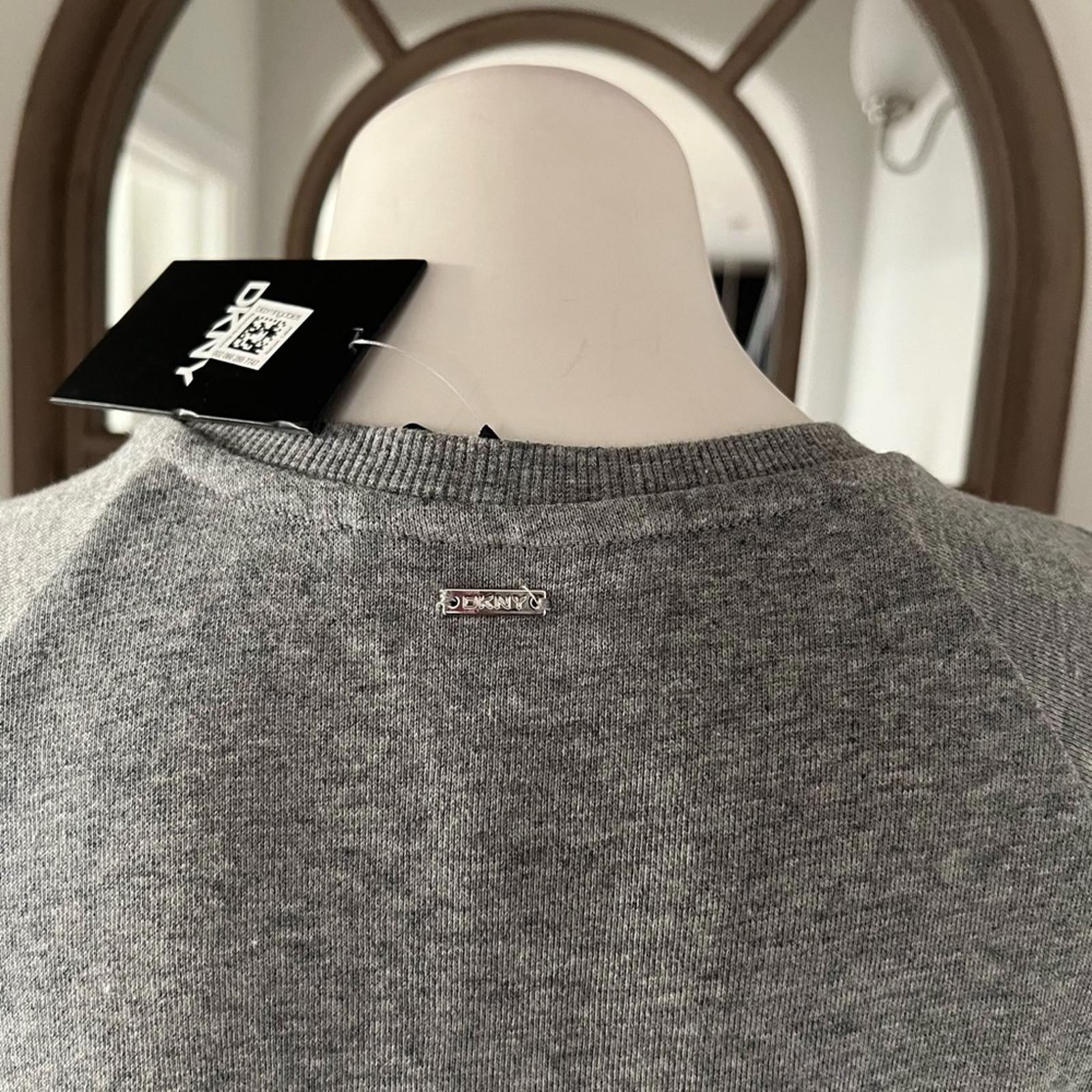 DKNY Lace Drawstring-Waist Crewneck Short Shift Dress Heather Grey, NWT, Size M