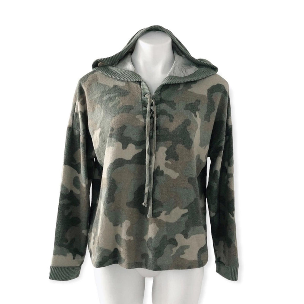 Pink Republic Hooded Sweatshirt in Camo Print, Green Size XL New w/Tag