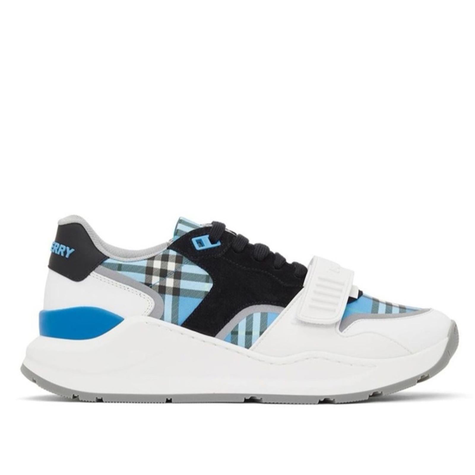 Burberry Blue Check Ramsey Low Top Sneakers, Size EU 43 New in Box