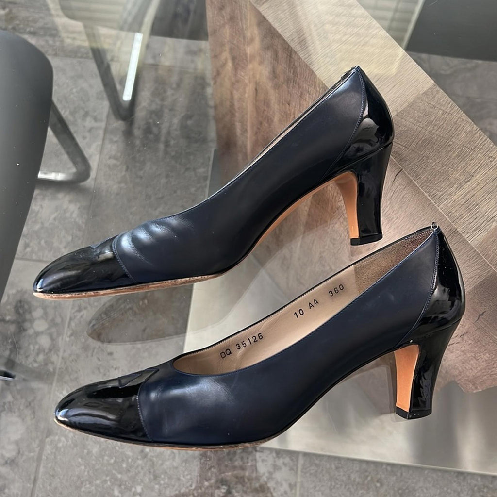 Salvatore Ferragamo Leather Block Heel Shoes, (Made in Italy) Size 10