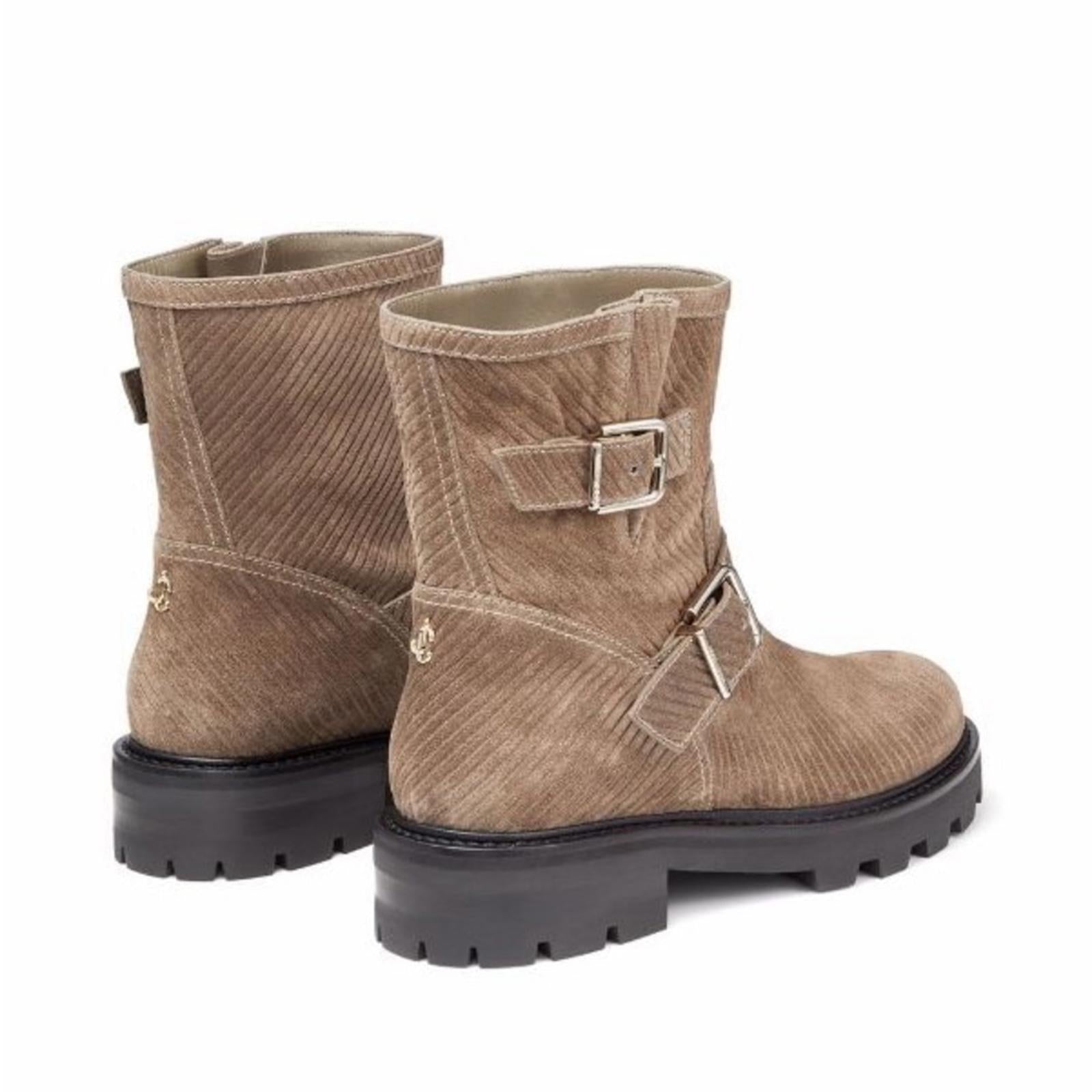 NEW Jimmy Choo Youth II Corduroy Suede Boots, Brown/Clay Size 37.5 New in Box
