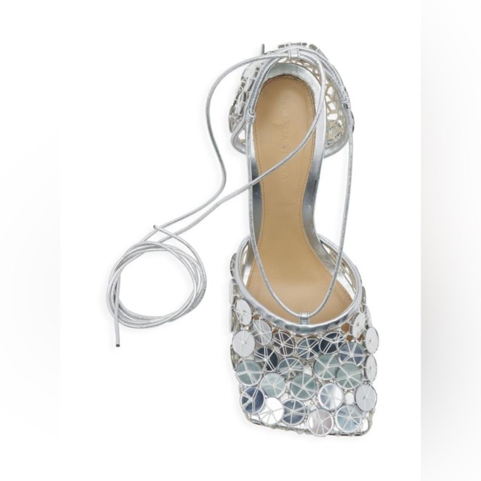 Bottega Veneta Embellished Metallic Wrap Pumps, Size 39.5 NEW +Padded Dust Bags