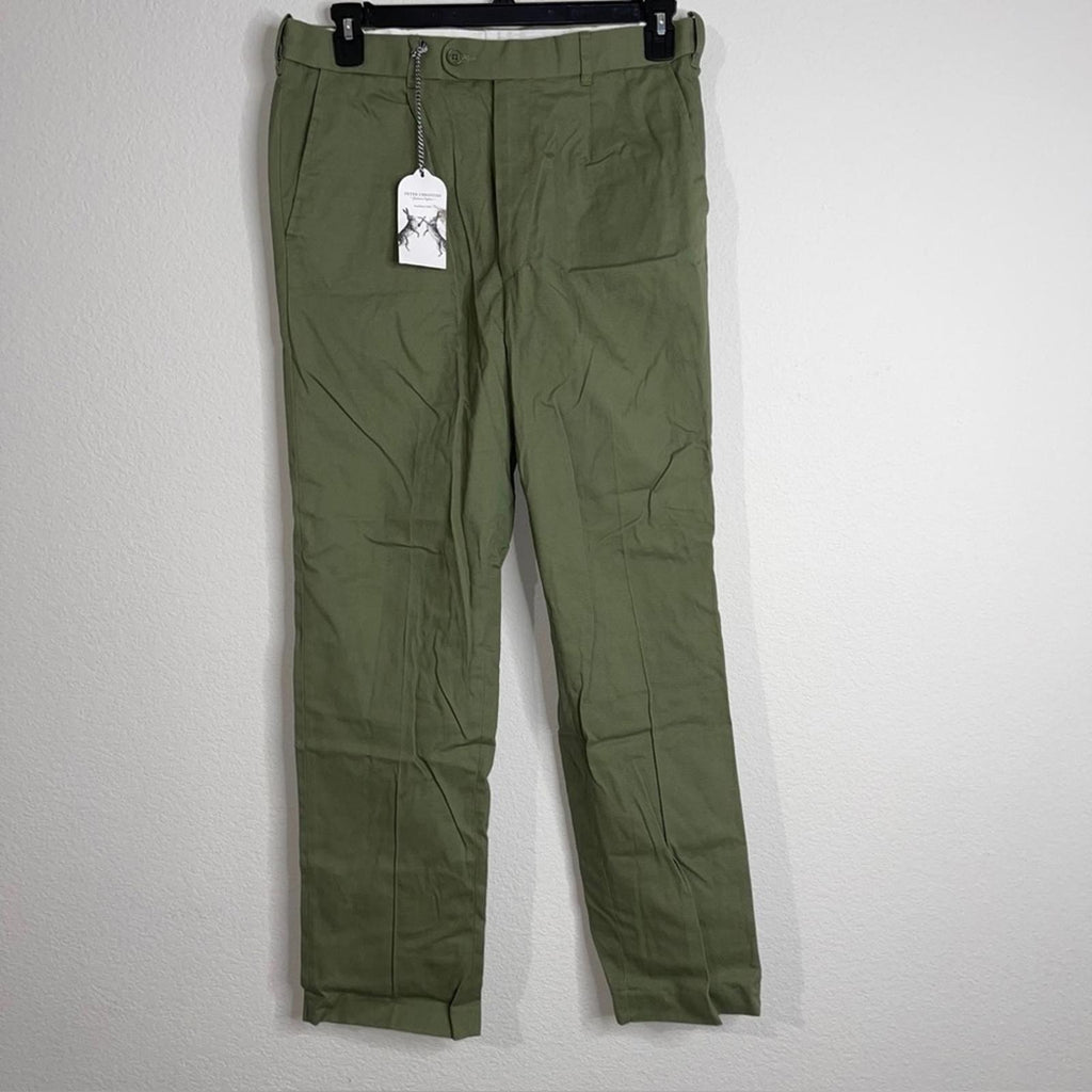 Peter Christian Green Flat Front Chinos, Size W34 X L31 New w/Tag
