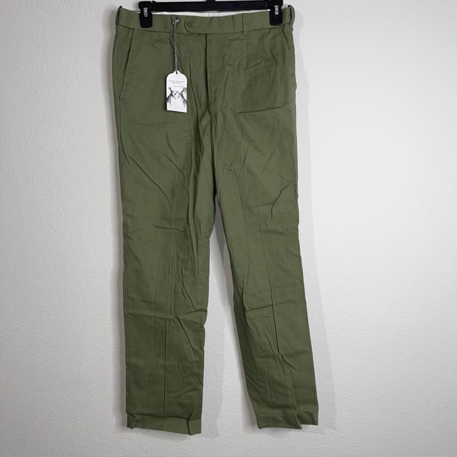 Peter Christian Green Flat Front Chinos, Size W34 X L31 New w/Tag