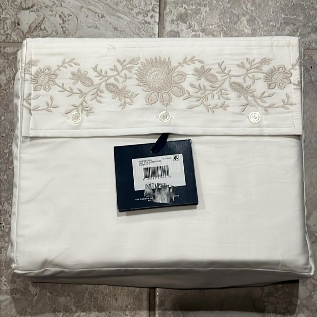 Ralph Lauren Eloise Embroidery Organic Cotton Duvet in Platinum Full/Queen $650
