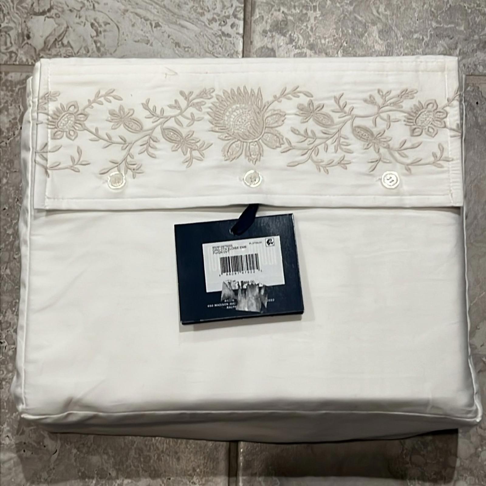 Ralph Lauren Eloise Embroidery Organic Cotton Duvet in Platinum Full/Queen $650