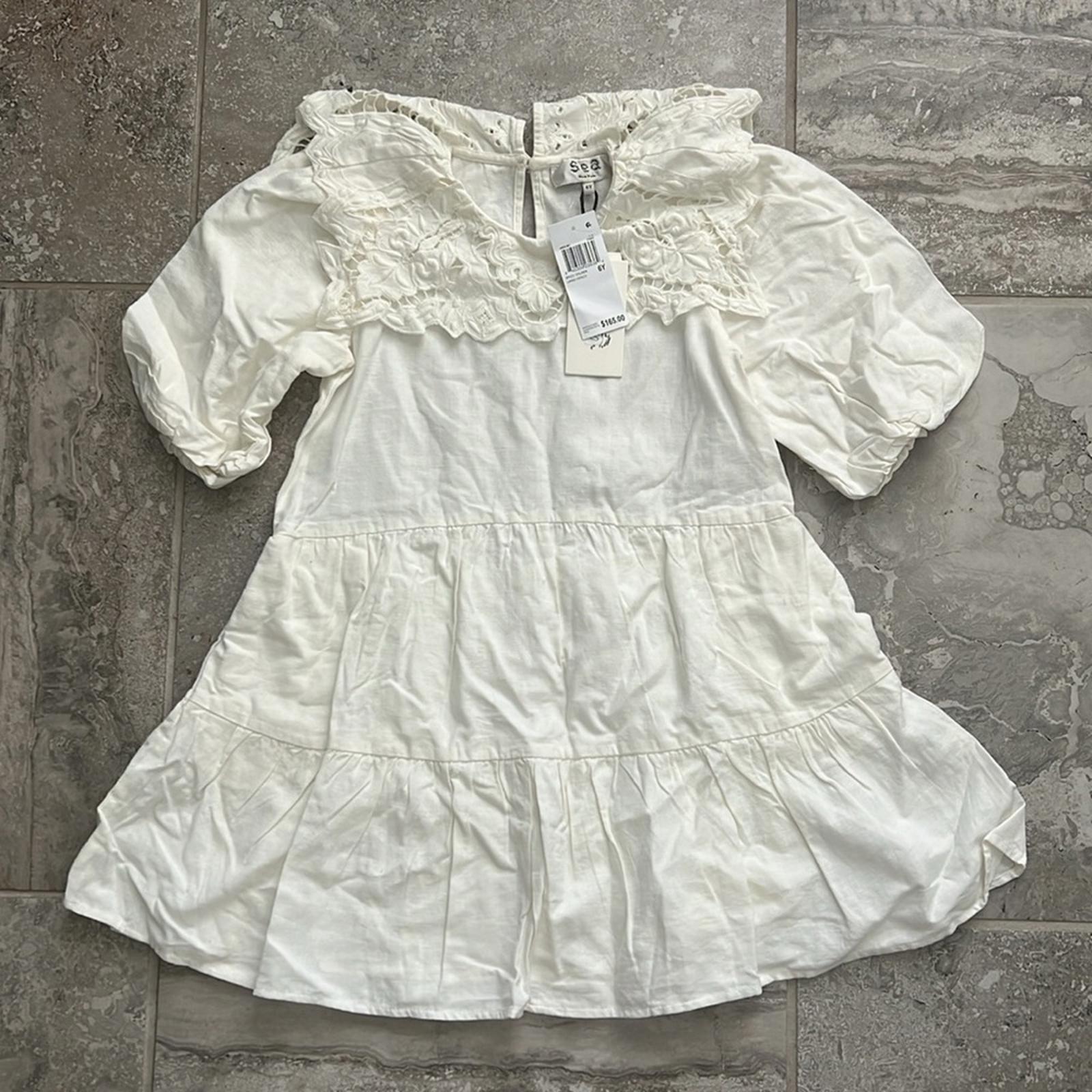 SEA Anita Puff Sleeve Dress Linen-blend in Cream, Size 6Y New w/Tag Retail $165