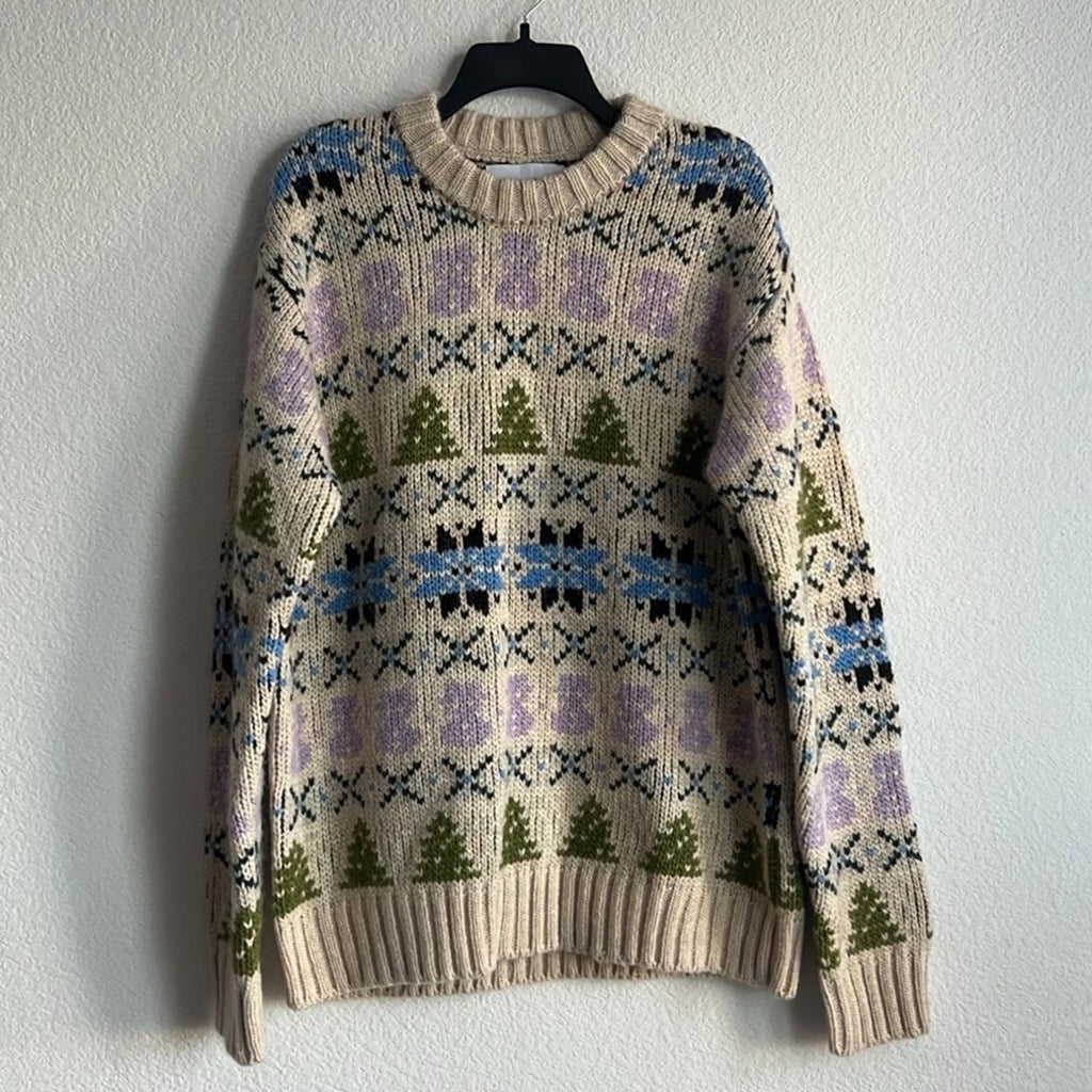 NN07 Stein Wool-Alpaca Blend Crewneck Sweater in Ecru Multi Size XL NWT $370