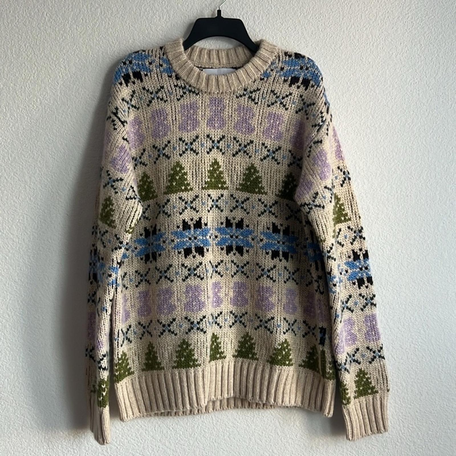 NN07 Stein Wool-Alpaca Blend Crewneck Sweater in Ecru Multi Size XL NWT $370