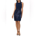 Betsy & Adam Satin Sarong Crepe Dress in Navy, Size 2 New w/Tag Retail $199