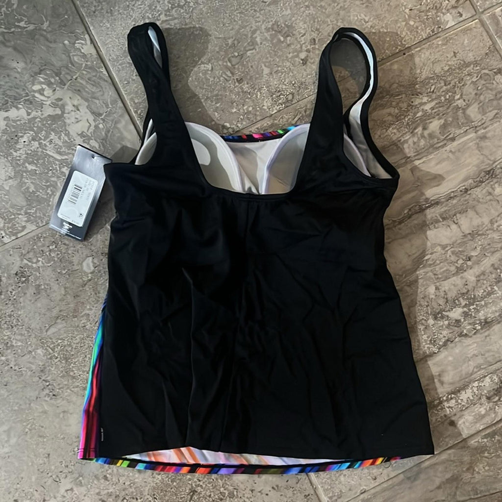 Reebok Glasswork Bust Minimizing Soft Cup Tankini Bathing Suit Top, Size 10 NWT