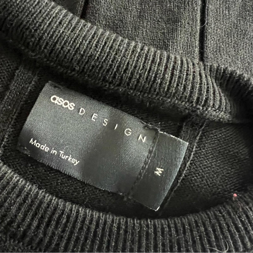 NEW ASOS Crewneck Ribbed Knit Sweater in Black, Size M New w/o Tag