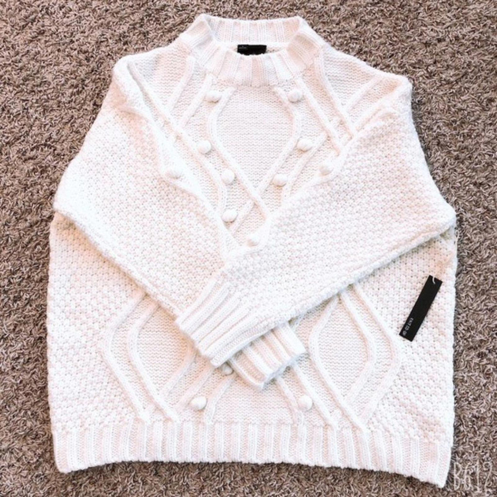 Barney's NY Co-Op Sweater Pom-Pom Oversized Knit Pullover, Size L New w/Tag