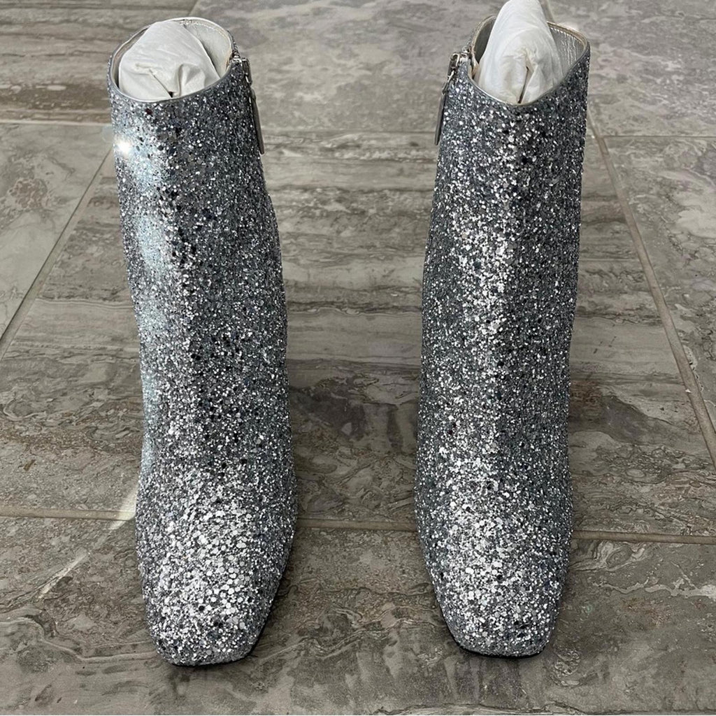 Salvatore Ferragamo Glitter Sculptural-Heel Zip Booties Size 10 New in Box $1295