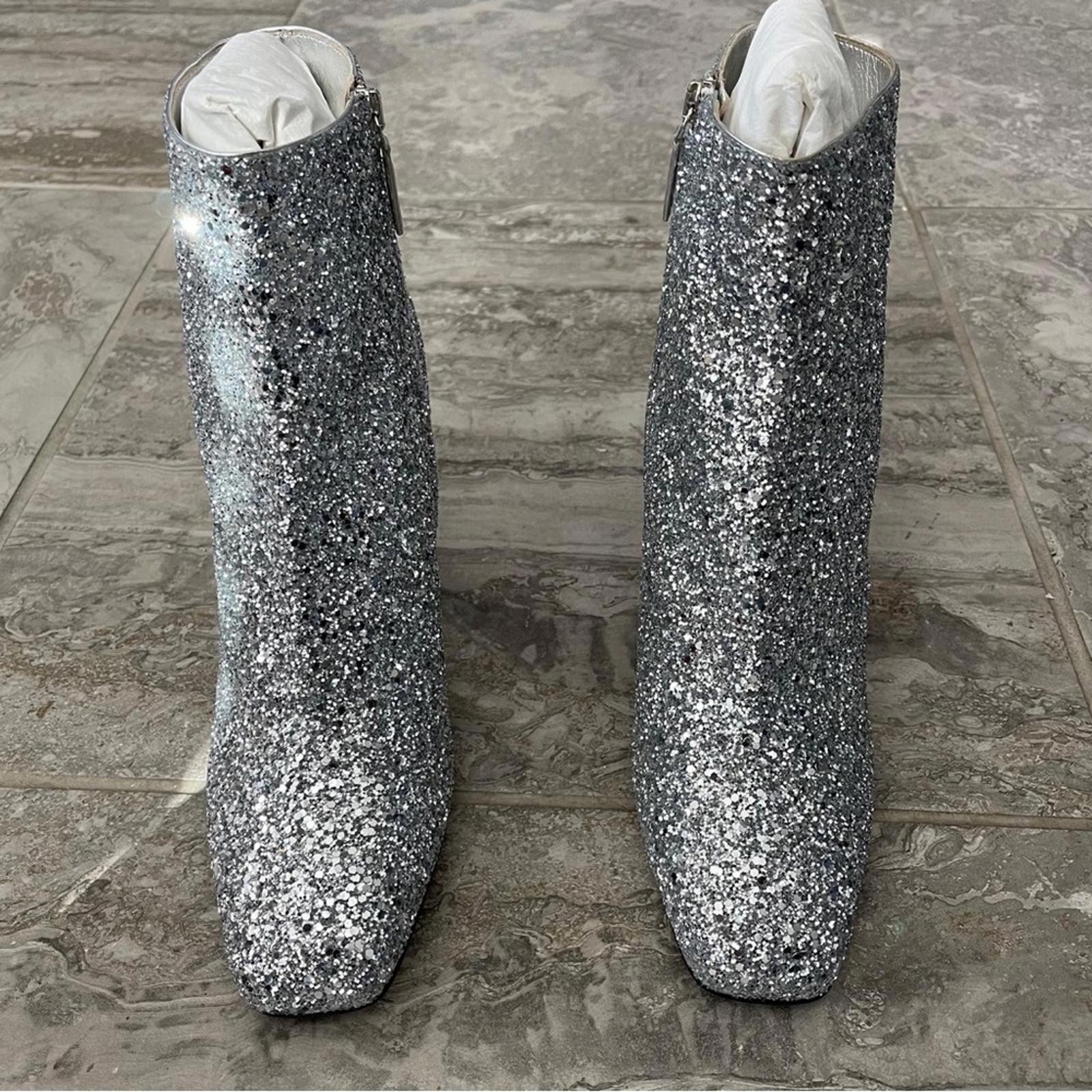 Salvatore Ferragamo Glitter Sculptural-Heel Zip Booties Size 10 New in Box $1295