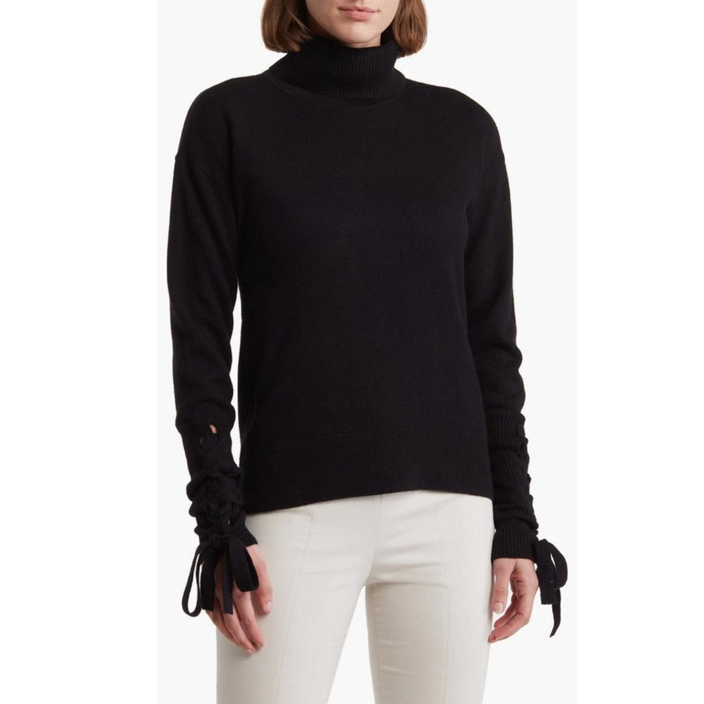 Ramy Brook Walt Turtle Neck Long Lace-Up Sleeve Top in Black, Size L New w/Tag