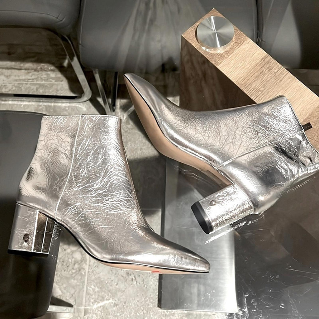 Kurt Geiger Burlington Block Heel Ankle Booties, Silver Size EU 37, New w/o Box