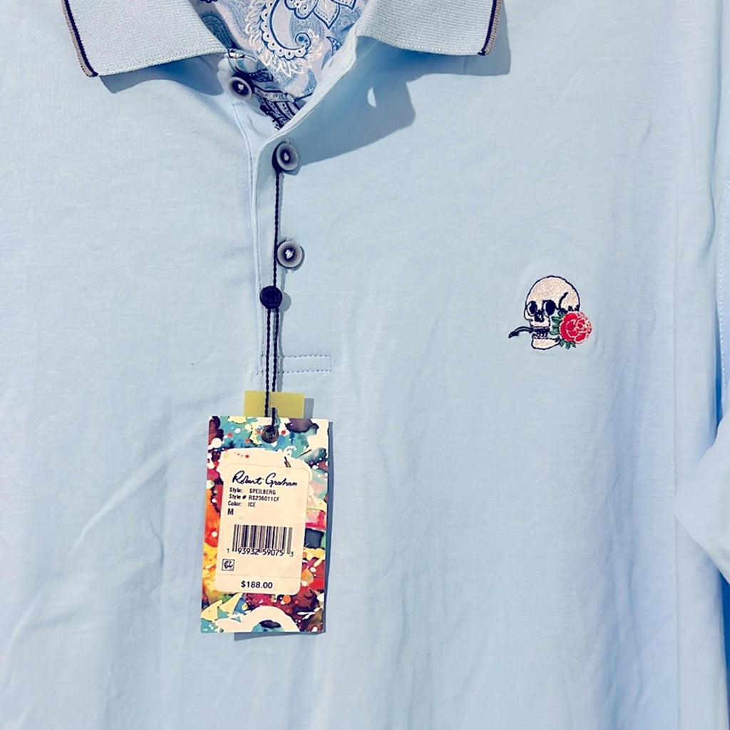 Robert Graham Rossi Short Sleeve Knit Polo Shirt Classic Fit in Blue, NWT, SizeM