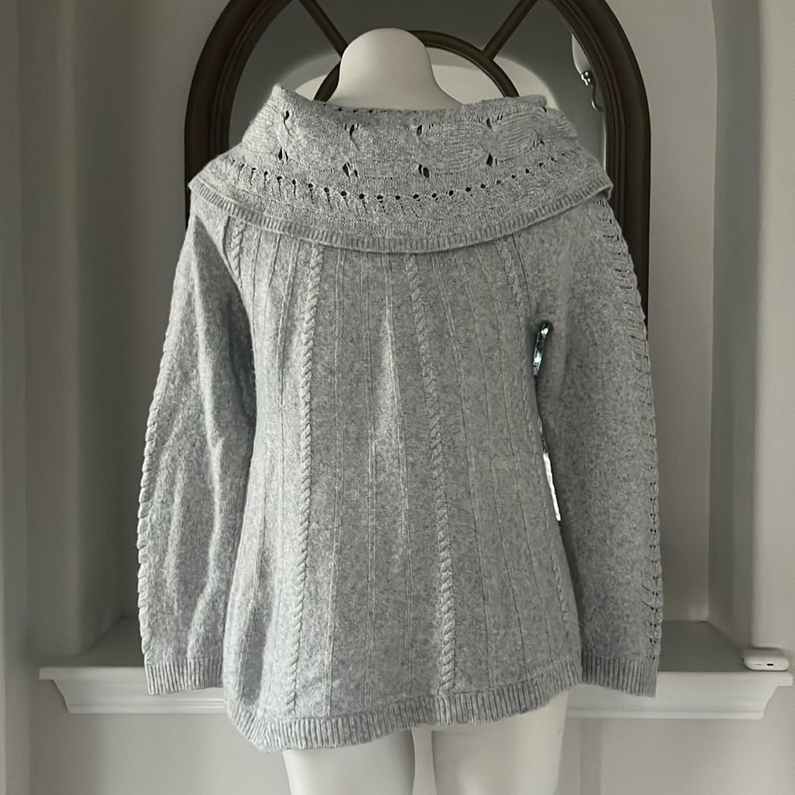 WHBM Embellished Cowl Neck Pullover in Heather Grey, Size L EXCELLENT!