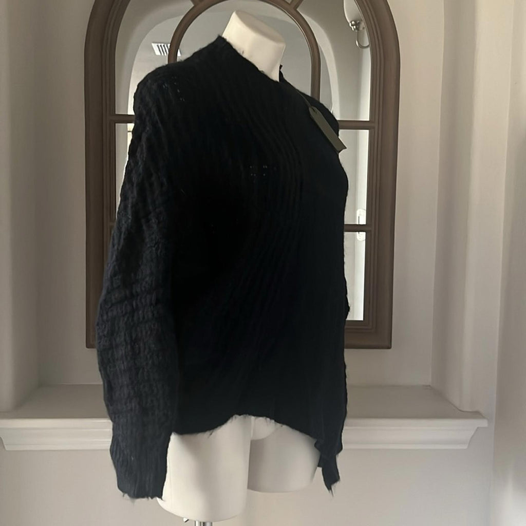 All Saints Selena Mixed Stitch Asymmetric Sweater Midnight Blue Size S New w/Tag