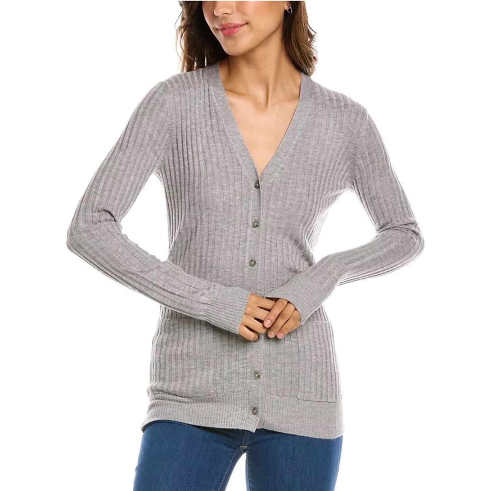 Vince Skinny Ribbed Cardigan in Steel, Size XS New w/Tag Retail $345