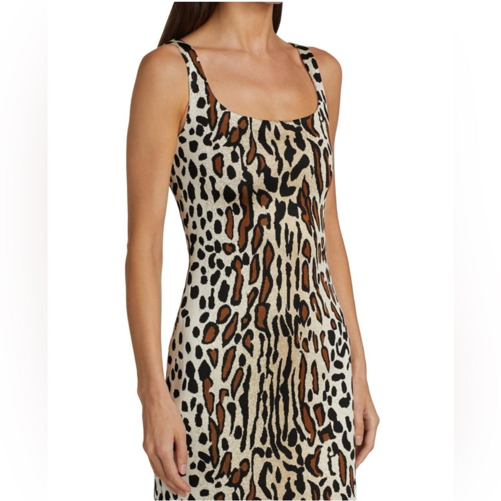 St. John Margay Animal Print Midi Dress in Brown Multi, Size 2 NEW w/Tag $1,295