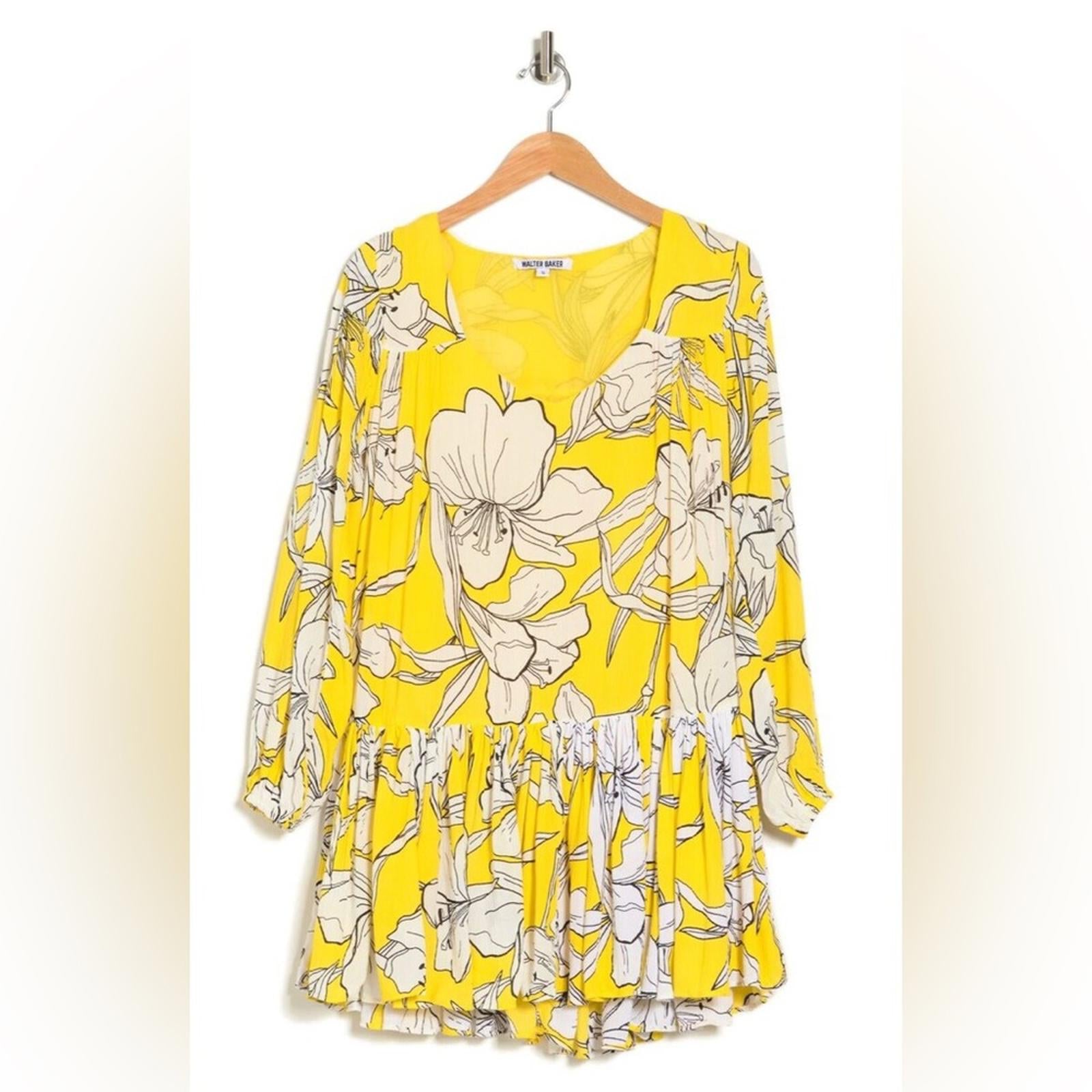 Walter Baker Lilith Floral Long Sleeve Dress in Hibiscus Sun Size L, NWT $268