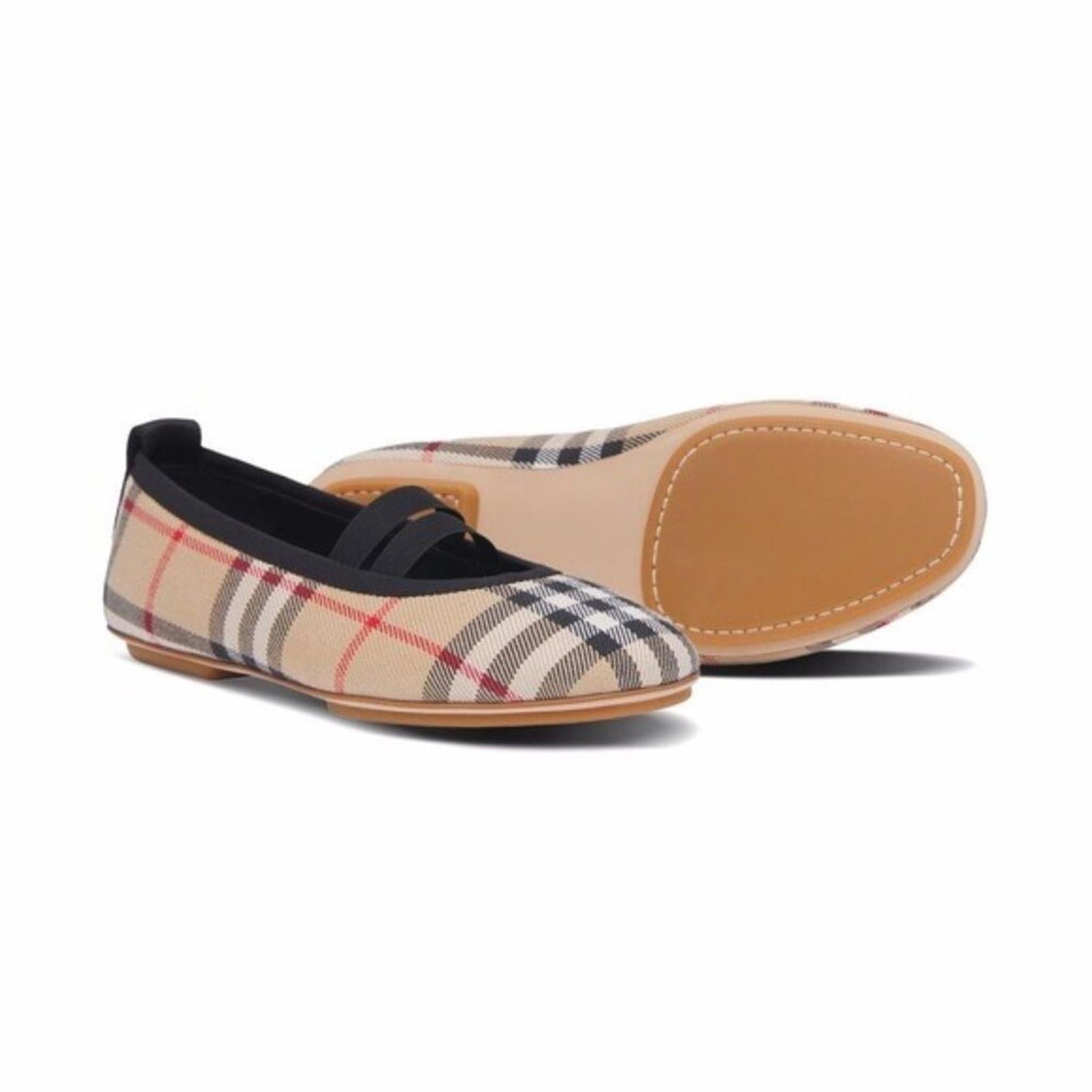 Burberry Logo-Detail Check Ballerina Shoes, Size EU 35, UK 2.5 NEW in Box