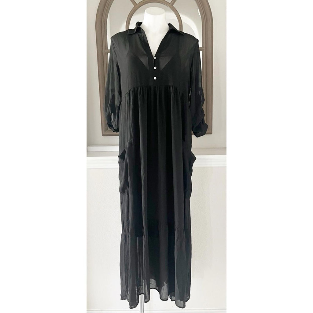 NEW Love Stitch Black Maxi Dress w/Pockets, Size M New w/Tag