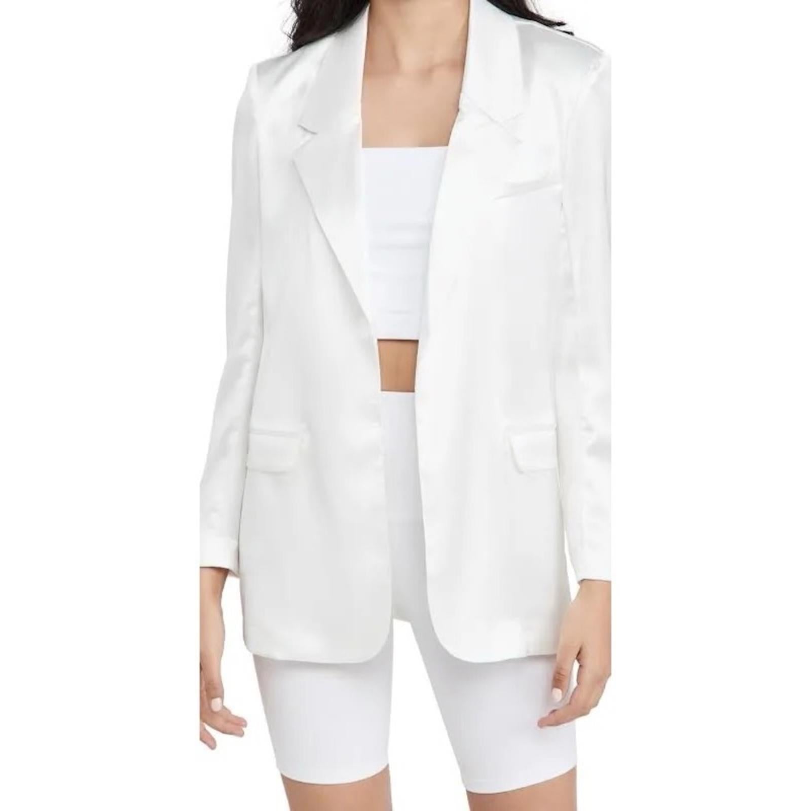 Steve Madden Revolve Smooth Talk Blazer, Satin One-Button in White Ivory NEW $99