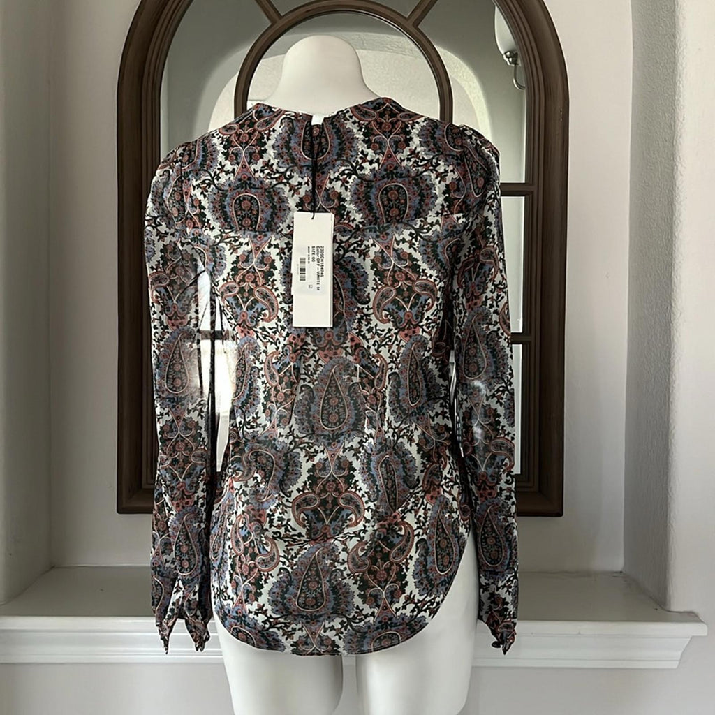 Veronica Beard Lowell Paisley Top, Off-White Multi, Size 00 New w/Tag $398