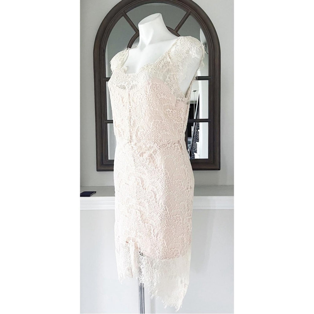 NEW Free People Lace Slip French Court Tea Cream Sheer Dress, Size L Retail $98