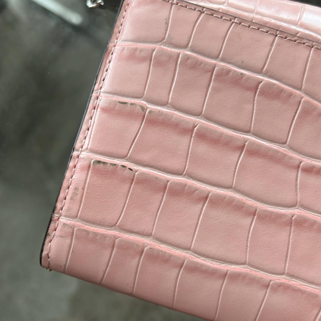 NEW Ralph Lauren Embossed Leather Medium Adair Bag, Pink Silver-Tone