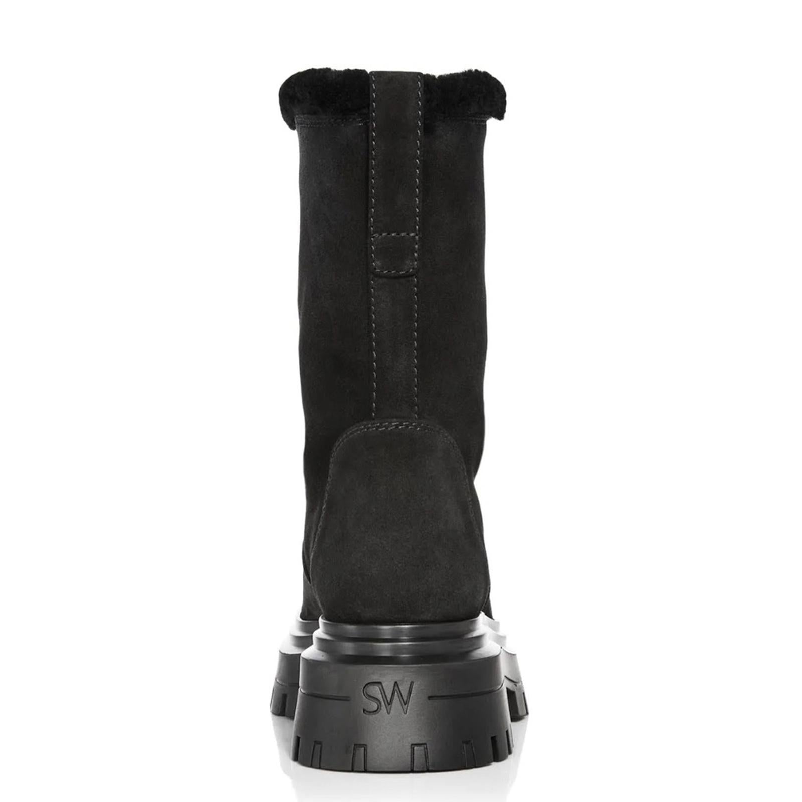 Stuart Weitzman Bedford Chill Suede Shearling Moto Boots, Black Size 11 NWT $695