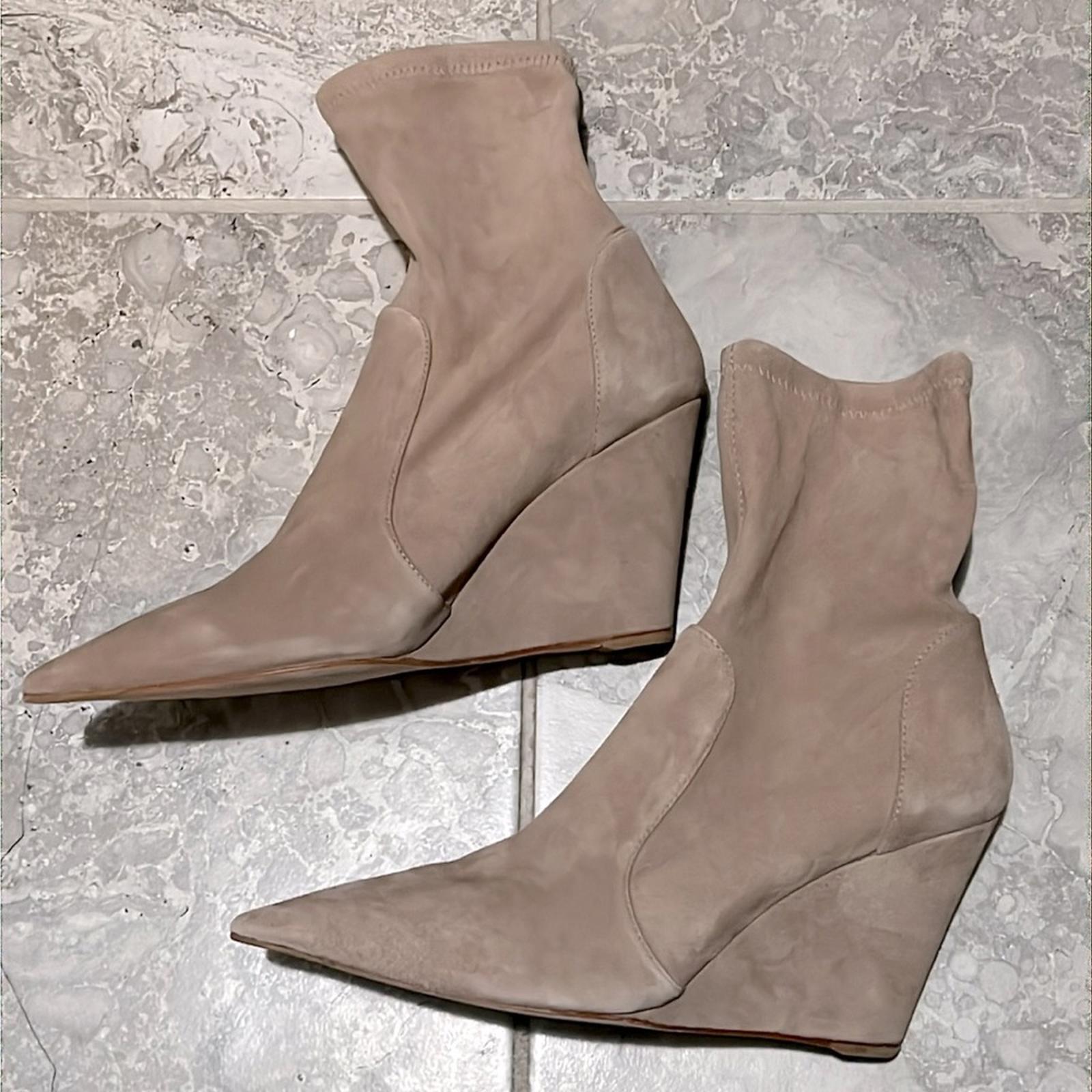 Stuart Weitzman Stuart Concealed-Wedge Sock Bootie Cashmere Stretch, NWT, Size 8