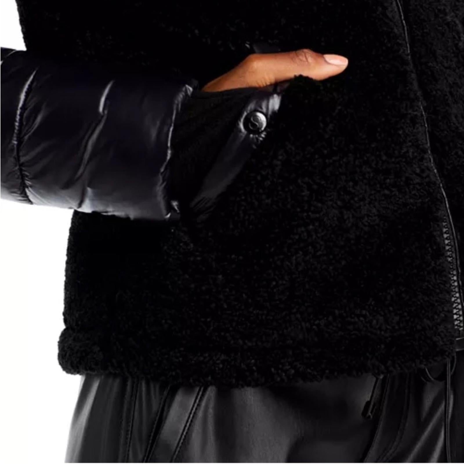 Aqua Bloomingdale’s Mixed Media Puffer Coat Jacket in Black, Size XL NEW w/Tag