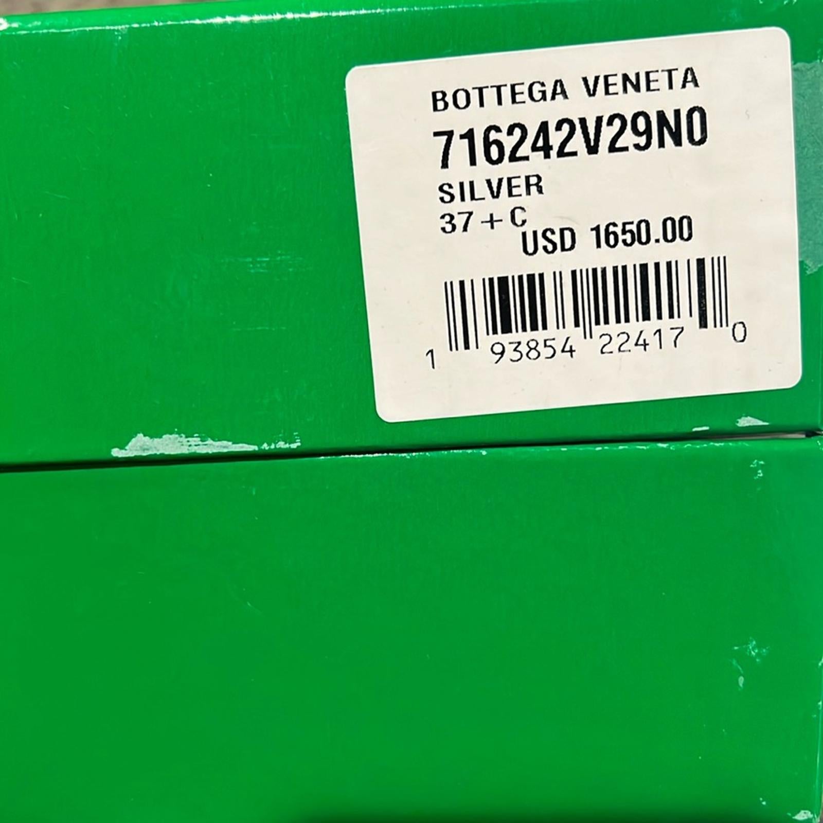 Bottega Veneta Stretch High Heel Slide Sandals in Silver Size 37.5 NEW+2DustBags