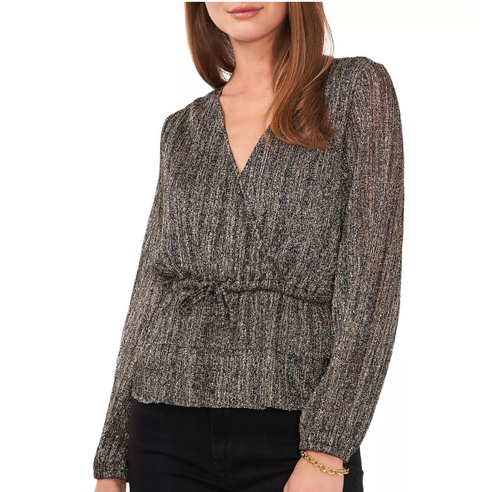Vince Camuto Metallic Crossover Top, Rich Black Sparkle & Shine Size M New w/Tag