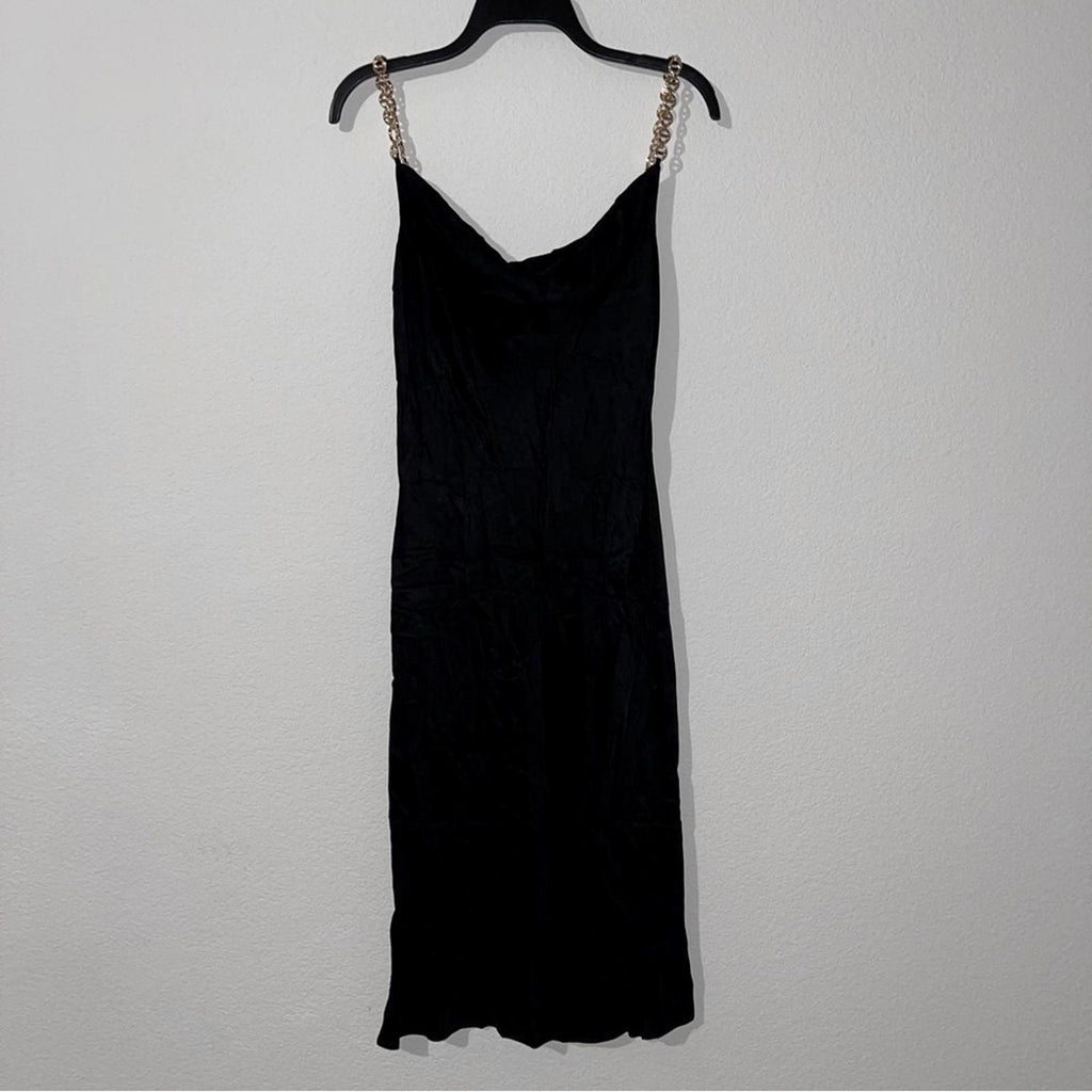 L'AGENCE Amina Cowl Neck Chain Strap Dress in Black, Size 2 NEW w/Tag $395