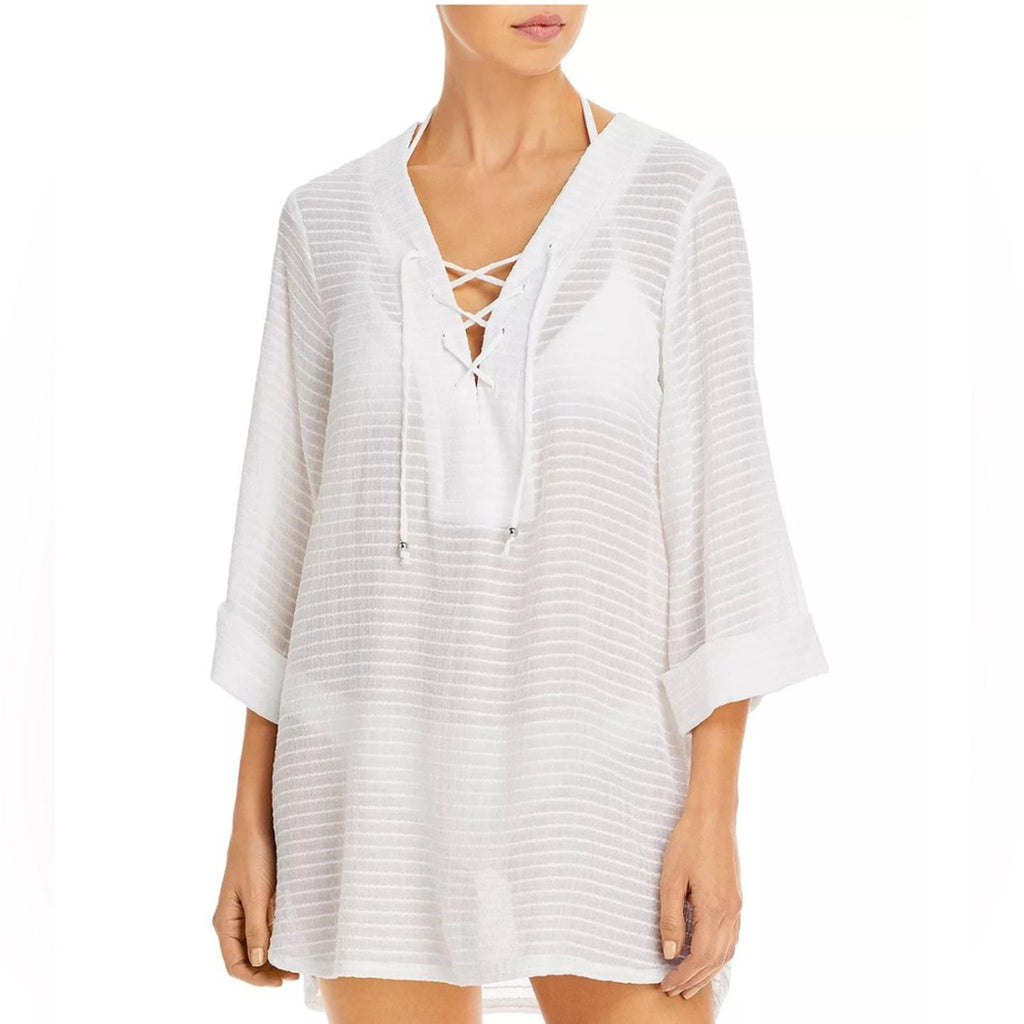 NEW J. Valdi Lace Up Shirt Swim Cover Up, White Size XL New w/Tag Retail $58